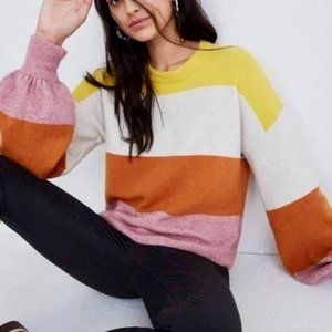 Madewell Gladwell Sweater Striped Yellow Orange Pink Balloon Sleeve size m